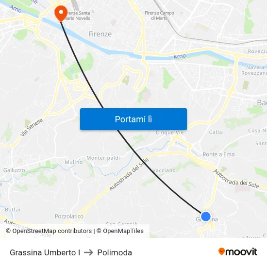 Grassina Umberto I to Polimoda map