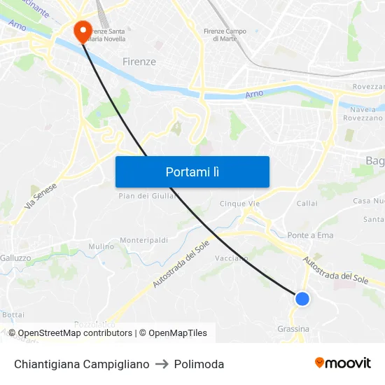 Chiantigiana Campigliano to Polimoda map