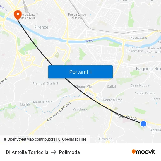 Di Antella Torricella to Polimoda map