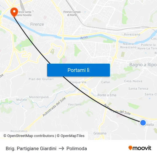 Brig. Partigiane Giardini to Polimoda map