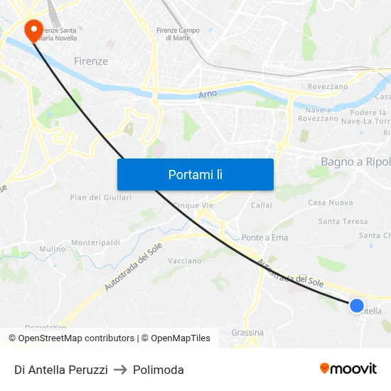 Di Antella Peruzzi to Polimoda map