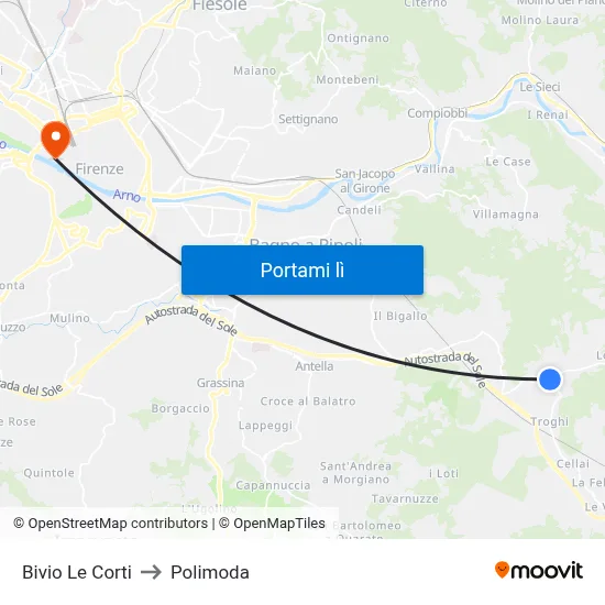 Bivio Le Corti to Polimoda map