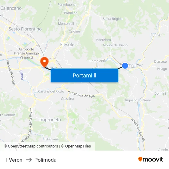 I Veroni to Polimoda map