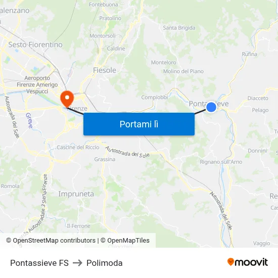 Pontassieve FS to Polimoda map