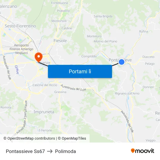 Pontassieve Ss67 to Polimoda map