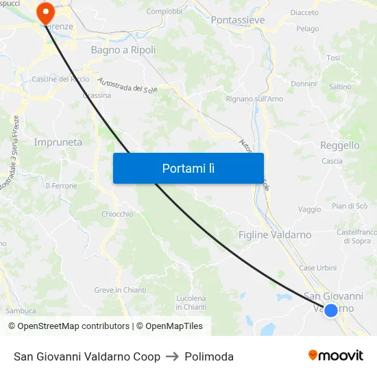 San Giovanni Valdarno Coop to Polimoda map