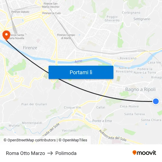 Roma Otto Marzo to Polimoda map