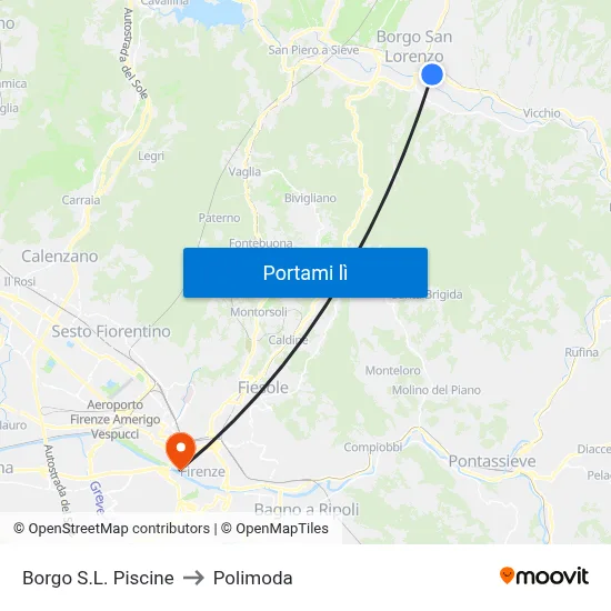 Borgo S.L. Piscine to Polimoda map