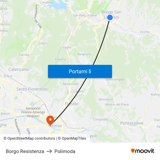 Borgo Resistenza to Polimoda map