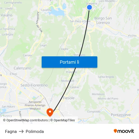 Fagna to Polimoda map
