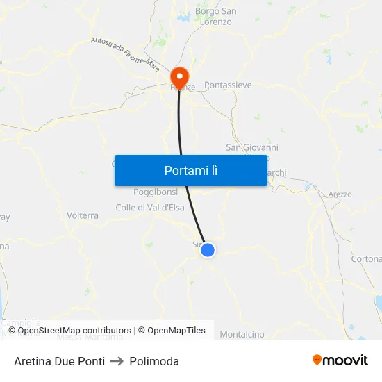 Aretina Due Ponti to Polimoda map
