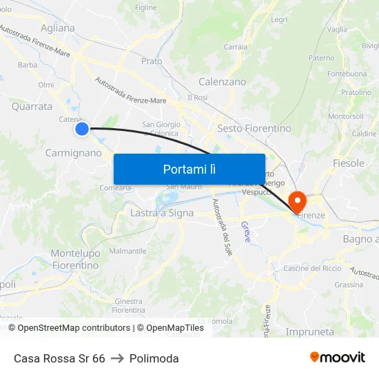 Casa Rossa Sr 66 to Polimoda map