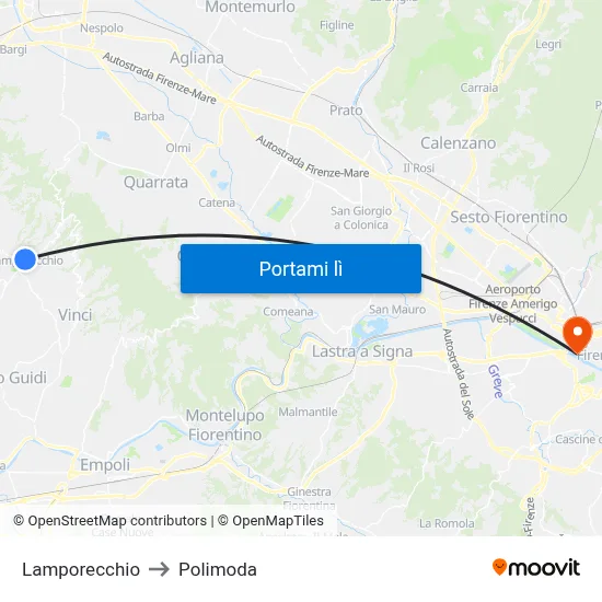 Lamporecchio to Polimoda map
