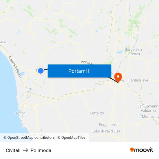 Civitali to Polimoda map