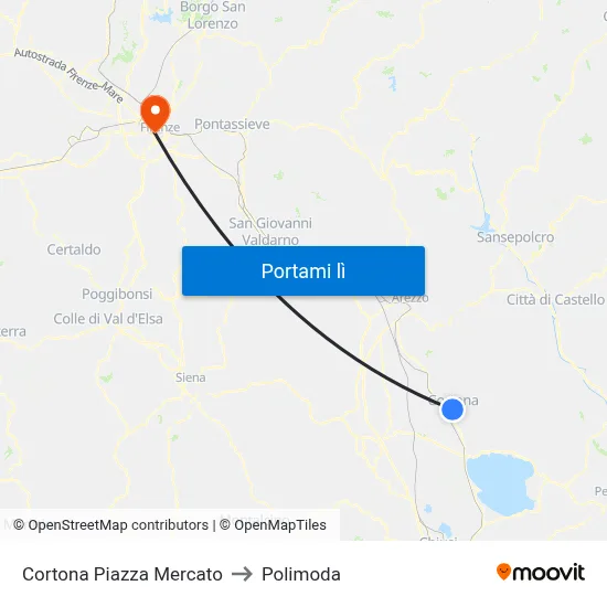 Cortona Piazza Mercato to Polimoda map