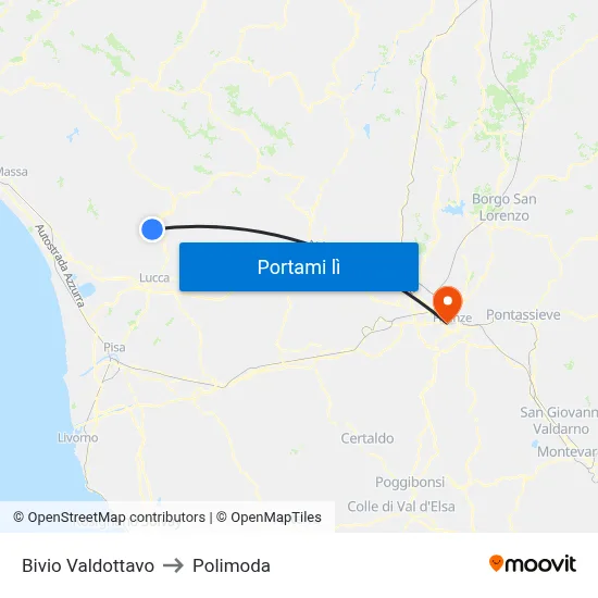 Bivio Valdottavo to Polimoda map