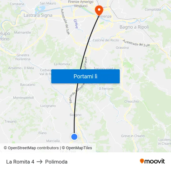 La Romita 4 to Polimoda map