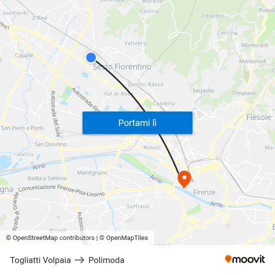 Togliatti Volpaia to Polimoda map