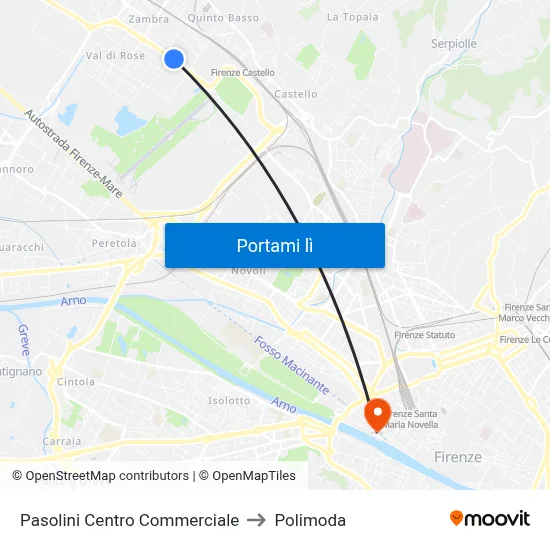 Pasolini Centro Commerciale to Polimoda map