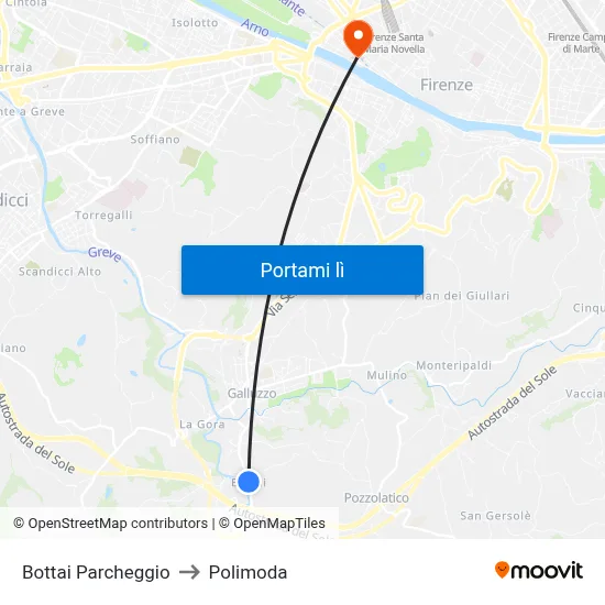 Bottai Parcheggio to Polimoda map