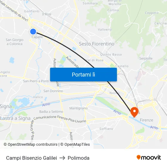 Campi Bisenzio Galilei to Polimoda map
