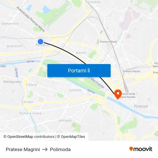 Pratese Magrini to Polimoda map