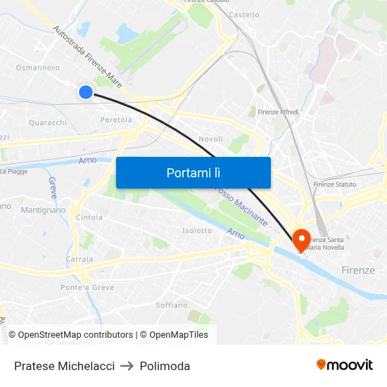 Pratese Michelacci to Polimoda map