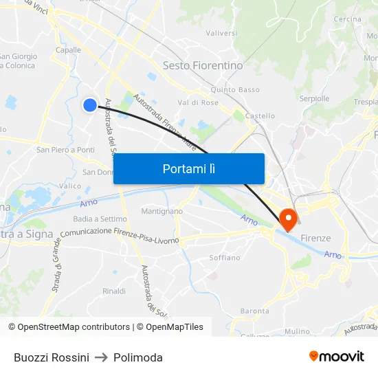 Buozzi Rossini to Polimoda map
