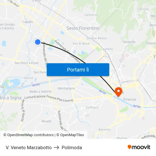 V. Veneto Marzabotto to Polimoda map