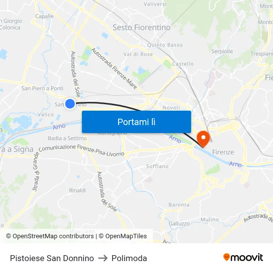 Pistoiese San Donnino to Polimoda map