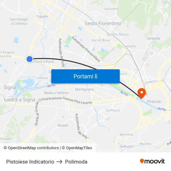 Pistoiese Indicatorio to Polimoda map