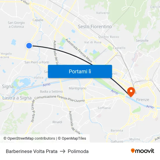 Barberinese Volta Prata to Polimoda map