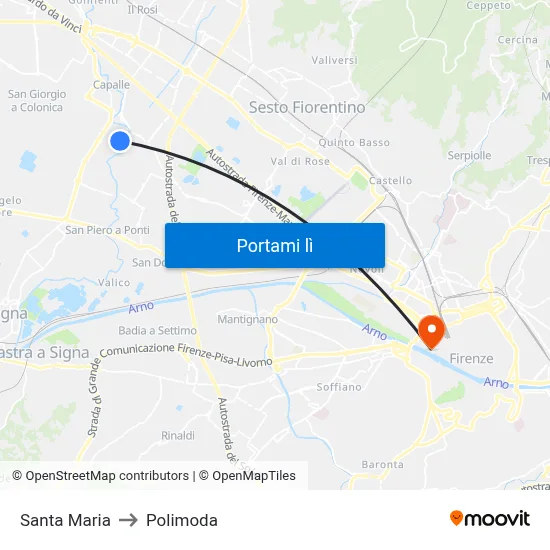Santa Maria to Polimoda map