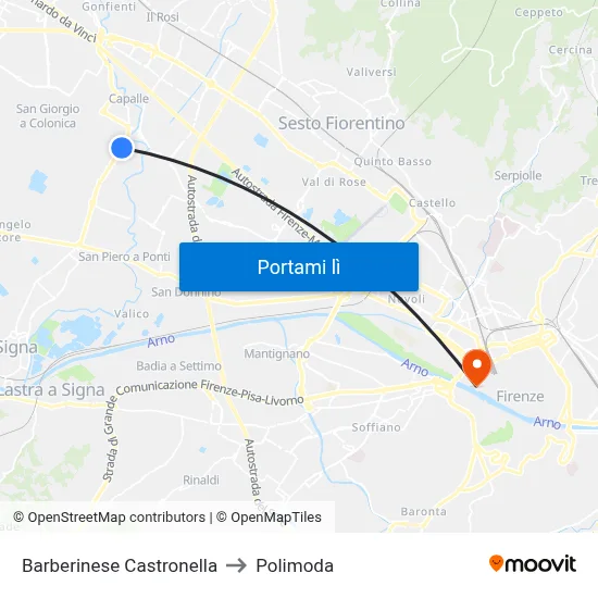 Barberinese Castronella to Polimoda map