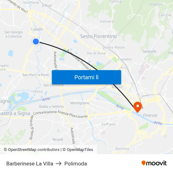 Barberinese La Villa to Polimoda map