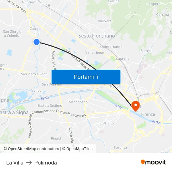 La Villa to Polimoda map