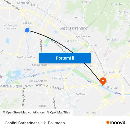 Confini Barberinese to Polimoda map