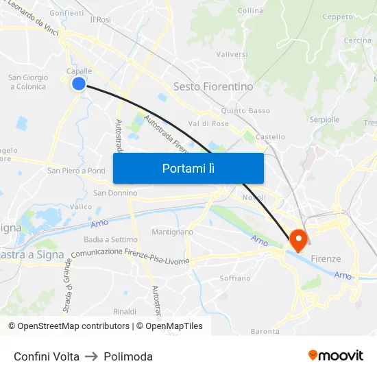 Confini Volta to Polimoda map