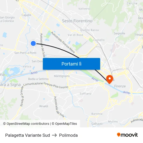 Palagetta Variante Sud to Polimoda map