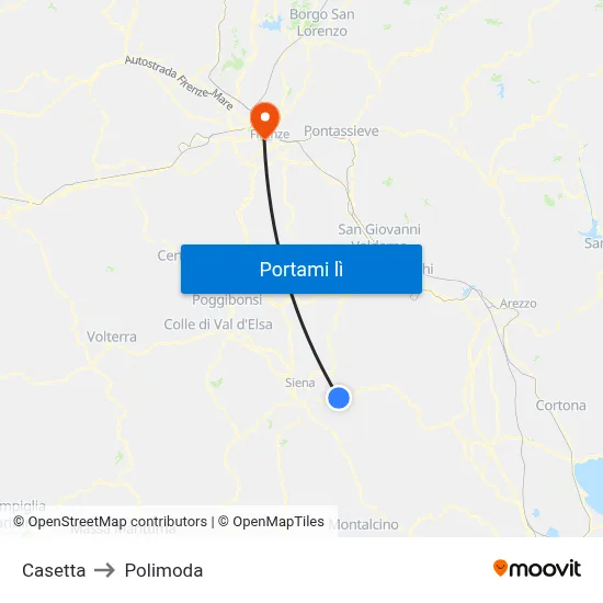 Casetta to Polimoda map