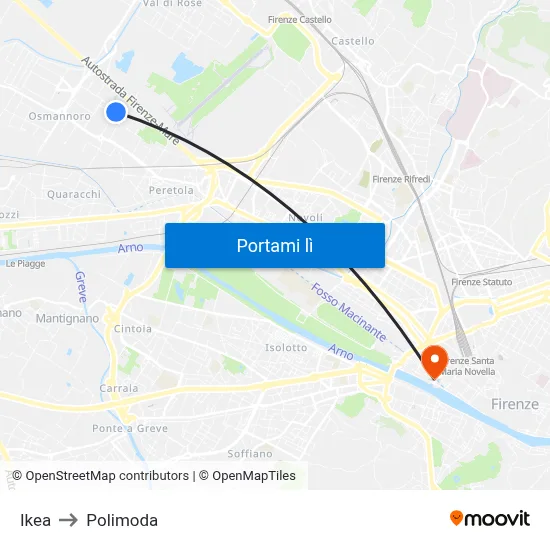 Ikea to Polimoda map