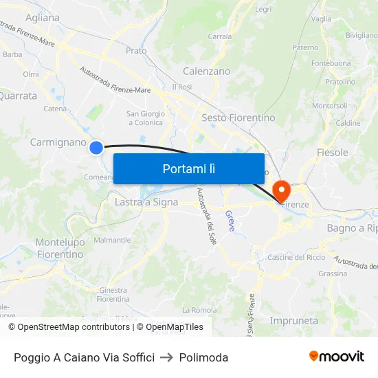 Poggio A Caiano Via Soffici to Polimoda map