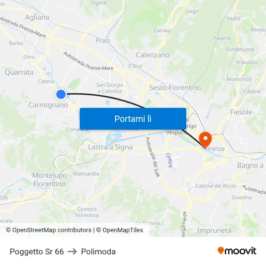 Poggetto Sr 66 to Polimoda map