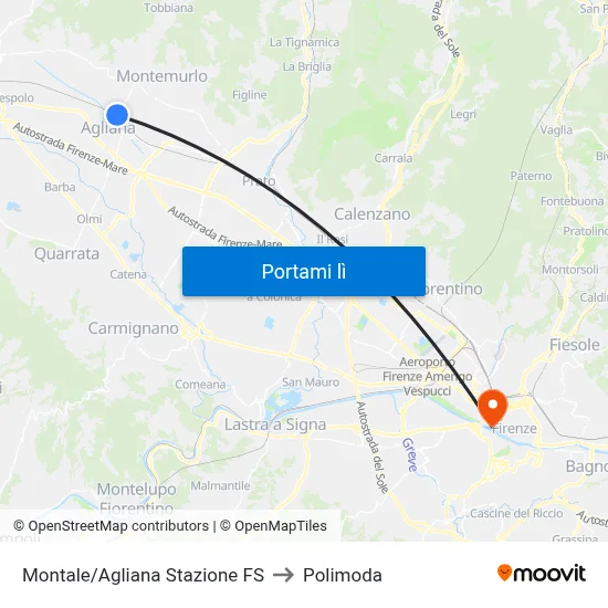 Montale/Agliana Stazione FS to Polimoda map