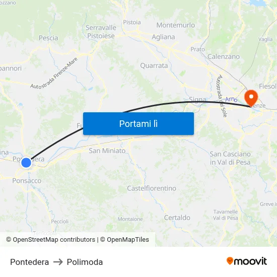 Pontedera to Polimoda map