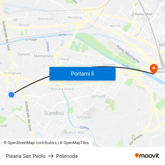 Pisana San Paolo to Polimoda map