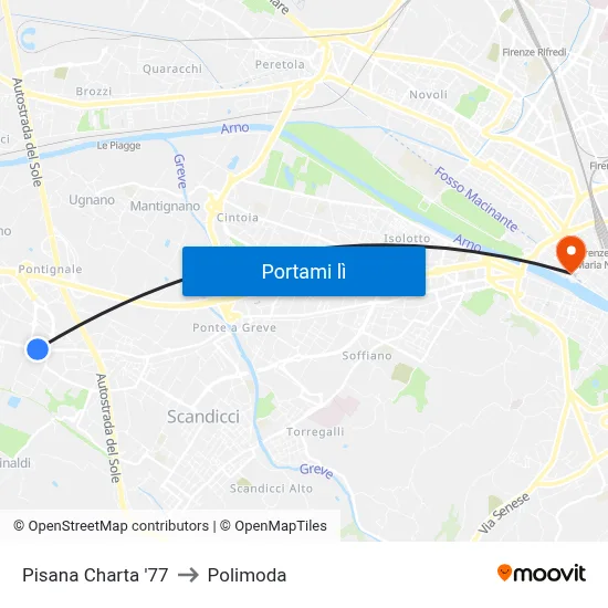 Pisana Charta '77 to Polimoda map