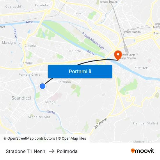 Stradone T1 Nenni to Polimoda map