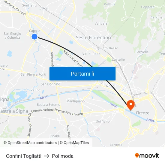 Confini Togliatti to Polimoda map