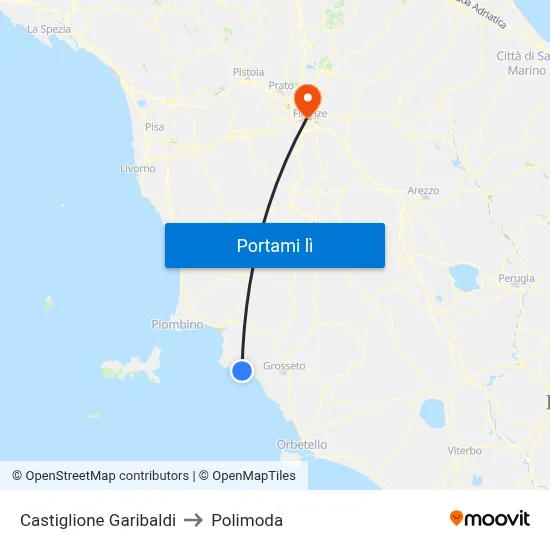 Castiglione Garibaldi to Polimoda map